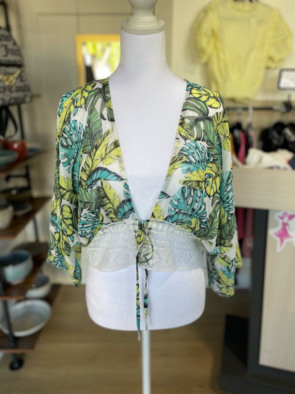 Timing Green and Teal Tropical Print Top